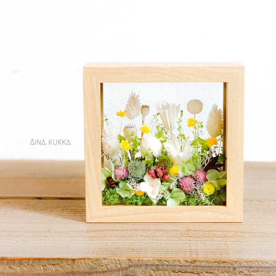 [ガラスフレームアレンジ]ナチュラルガーデン/プリザーブド×ドライフラワー